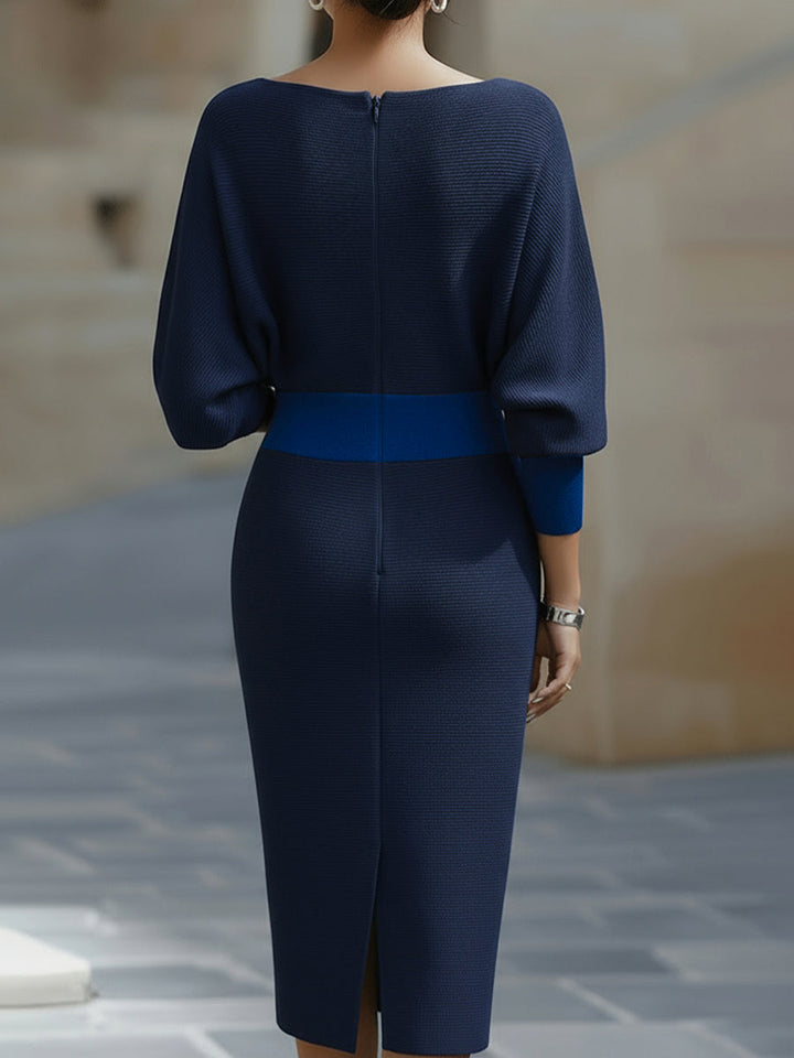 Isabelle | Robe Midi Col Bénitier & Manches Chauve-Souris