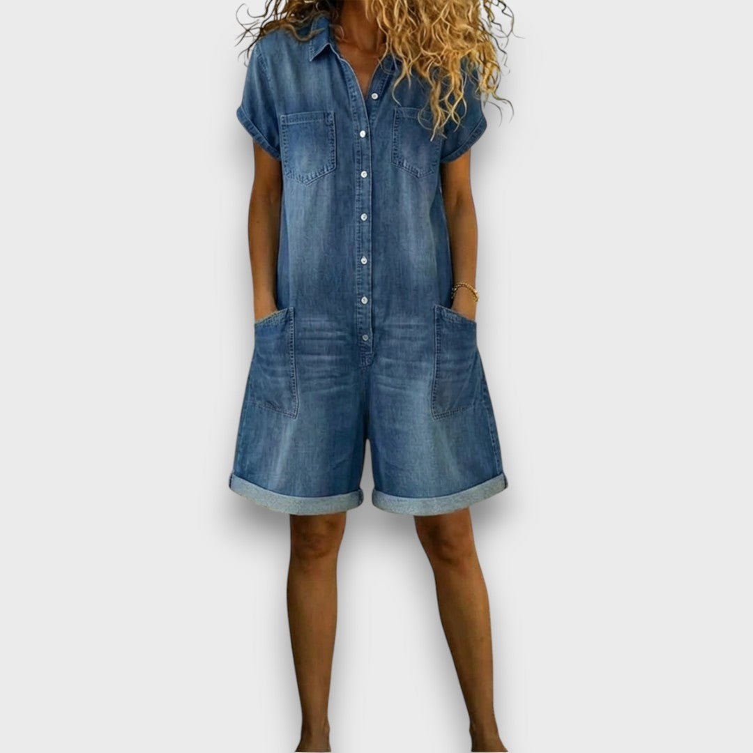 Joan | Salopette courte en coton style denim vintage