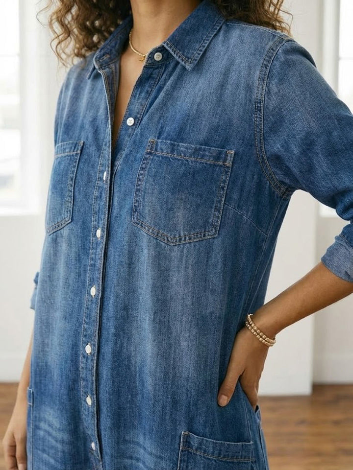 Diana | Salopette en denim doux lavé vintage avec fermeture à boutons