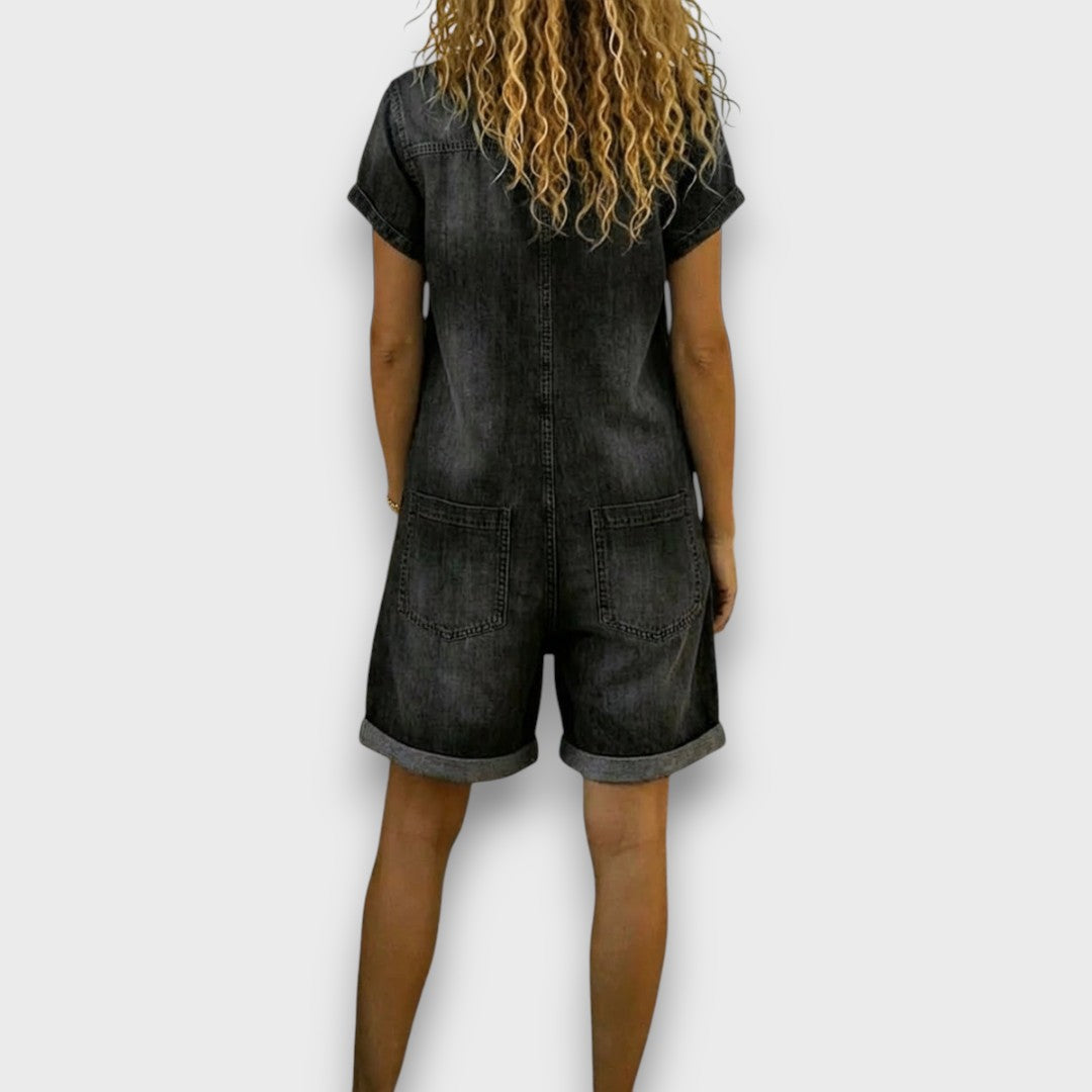 Joan | Salopette courte en coton style denim vintage