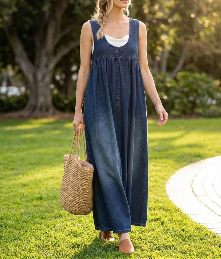 Karen | Robe Maxi en Denim Doux Lavé Vintage