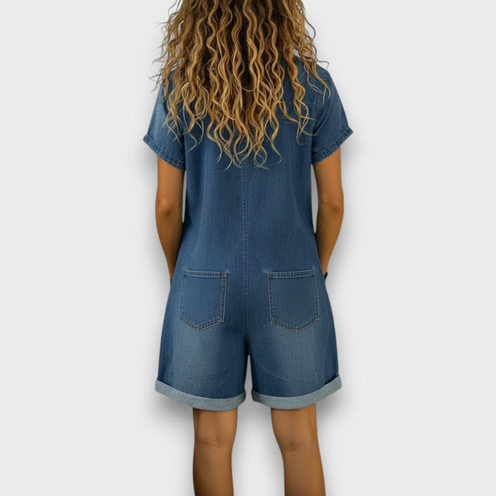 Joan | Salopette courte en coton style denim vintage