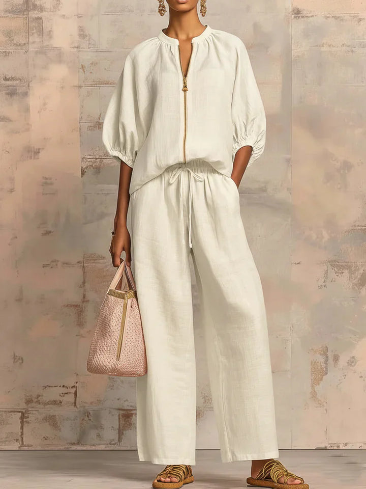 Alba | Chemise Décontractée Boutonnée et Pantalon Large Assorti