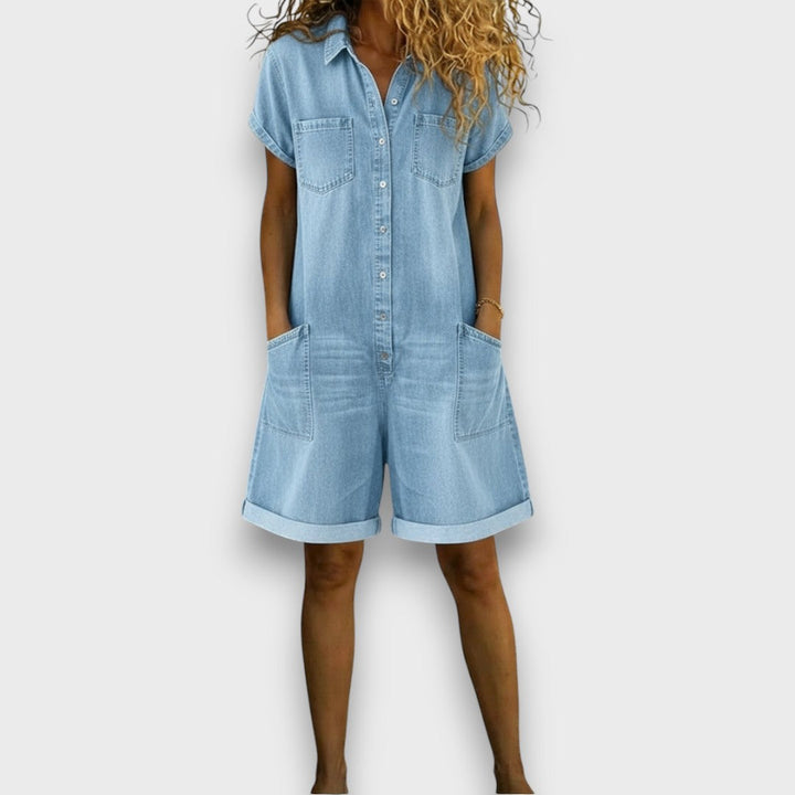 Joan | Salopette courte en coton style denim vintage