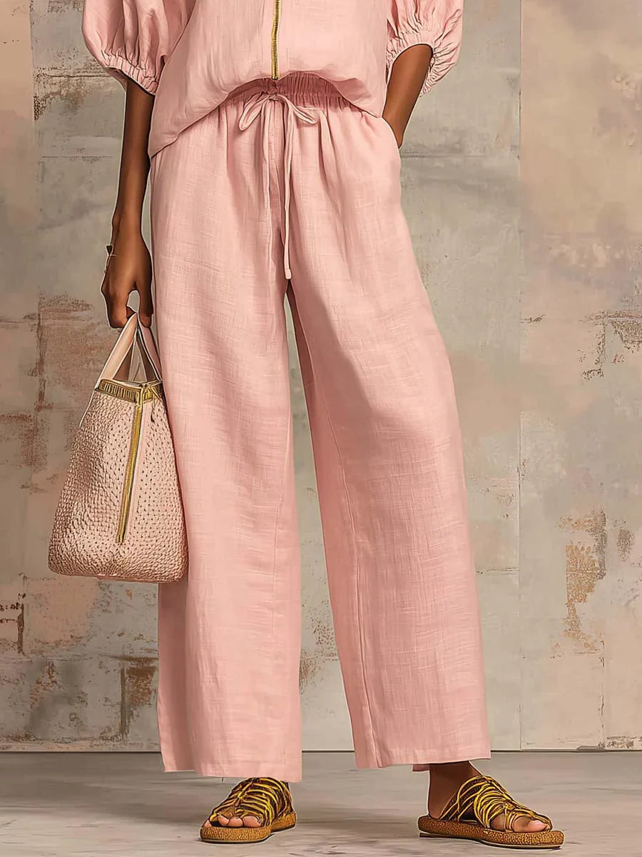Alba | Chemise Décontractée Boutonnée et Pantalon Large Assorti