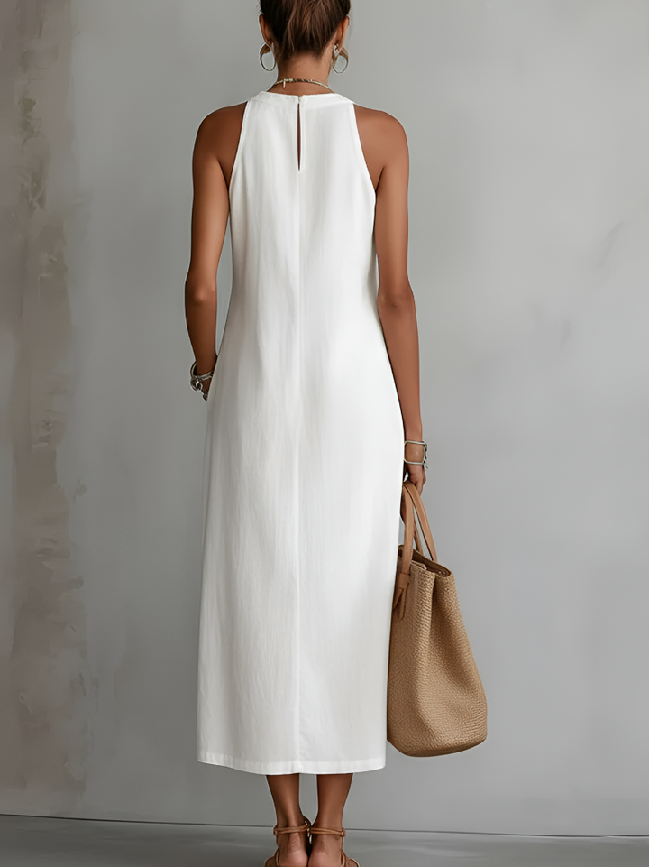 Jimena | Robe midi relaxée à col mandarin brodé