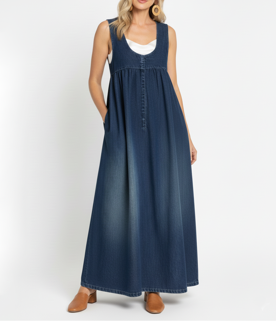 Karen | Robe Maxi en Denim Doux Lavé Vintage