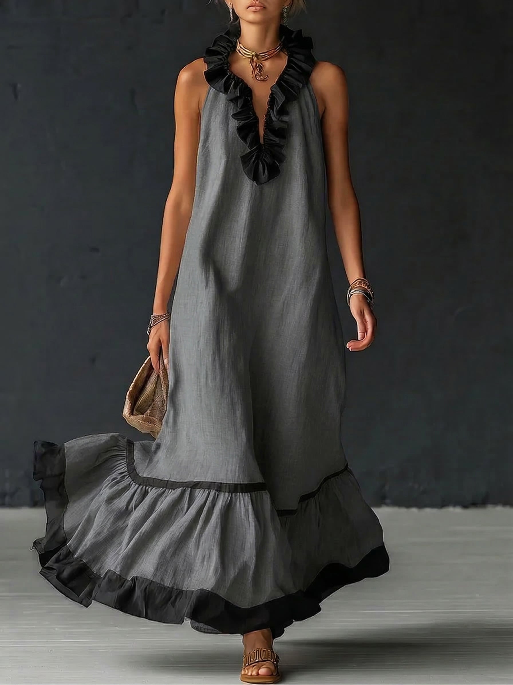 Élodie | Robe Maxi Romantique À Volants Élégante