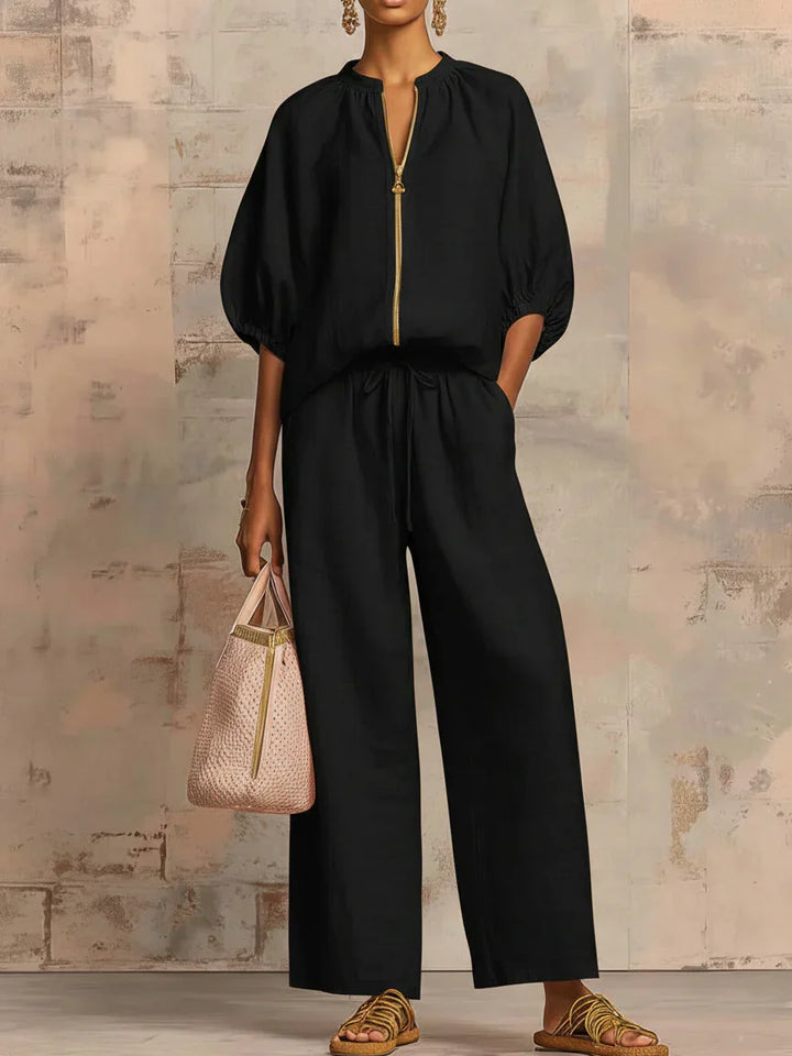 Alba | Chemise Décontractée Boutonnée et Pantalon Large Assorti