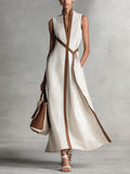 Bella | Robe Élégante en Coton et Lin Sans Manches à Col Montant