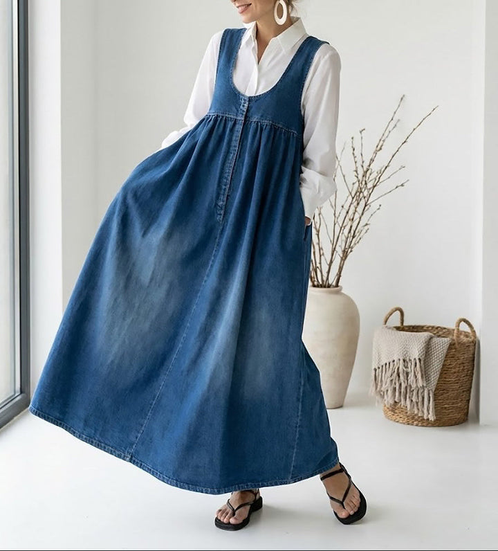 Karen | Robe Maxi en Denim Doux Lavé Vintage