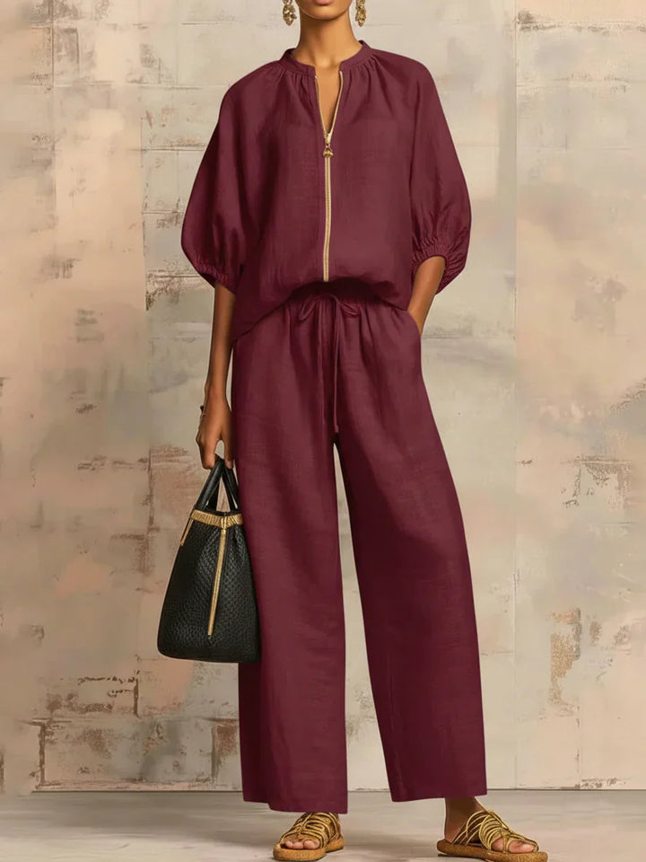 Alba | Chemise Décontractée Boutonnée et Pantalon Large Assorti