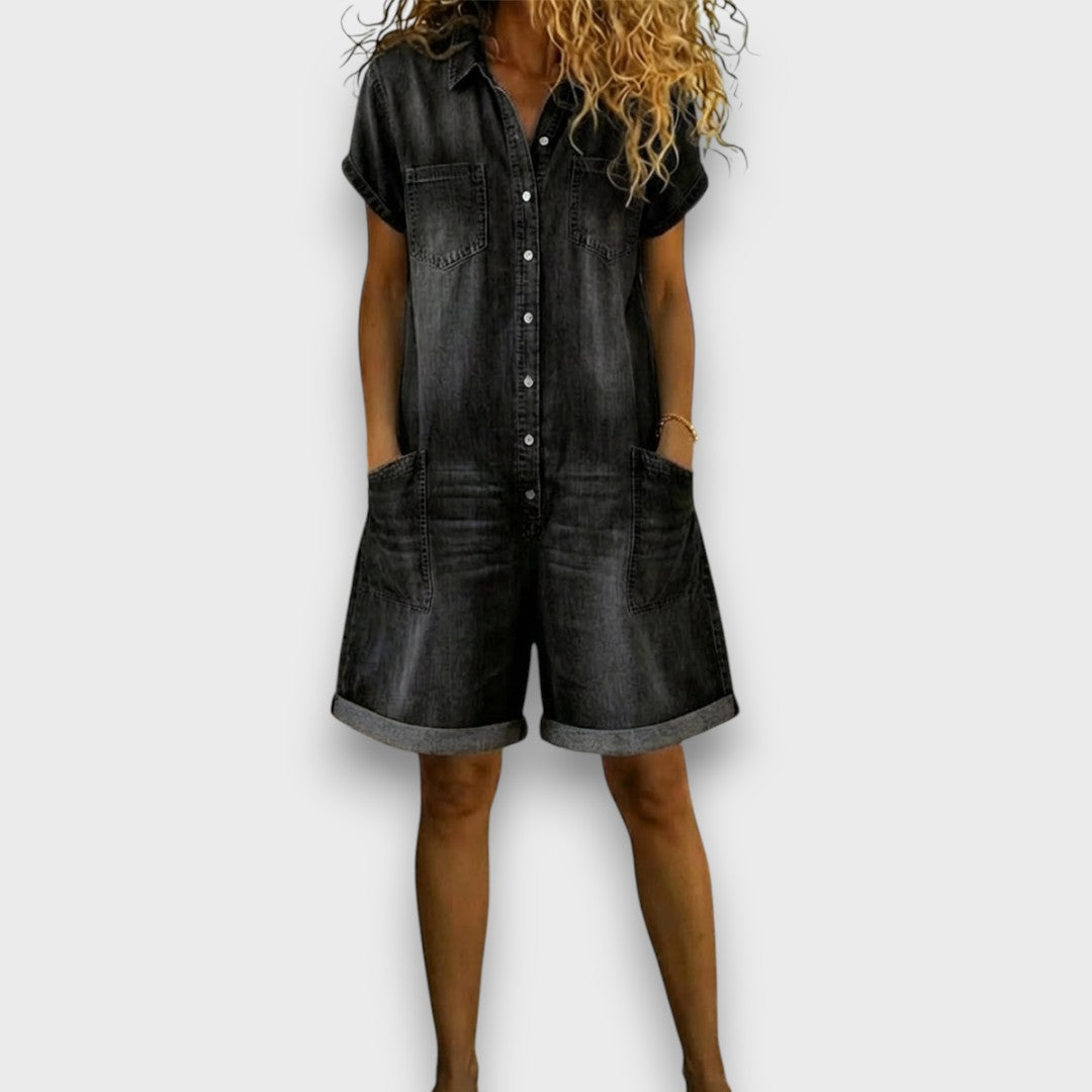Joan | Salopette courte en coton style denim vintage