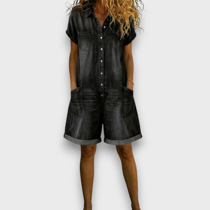 Joan | Salopette courte en coton style denim vintage