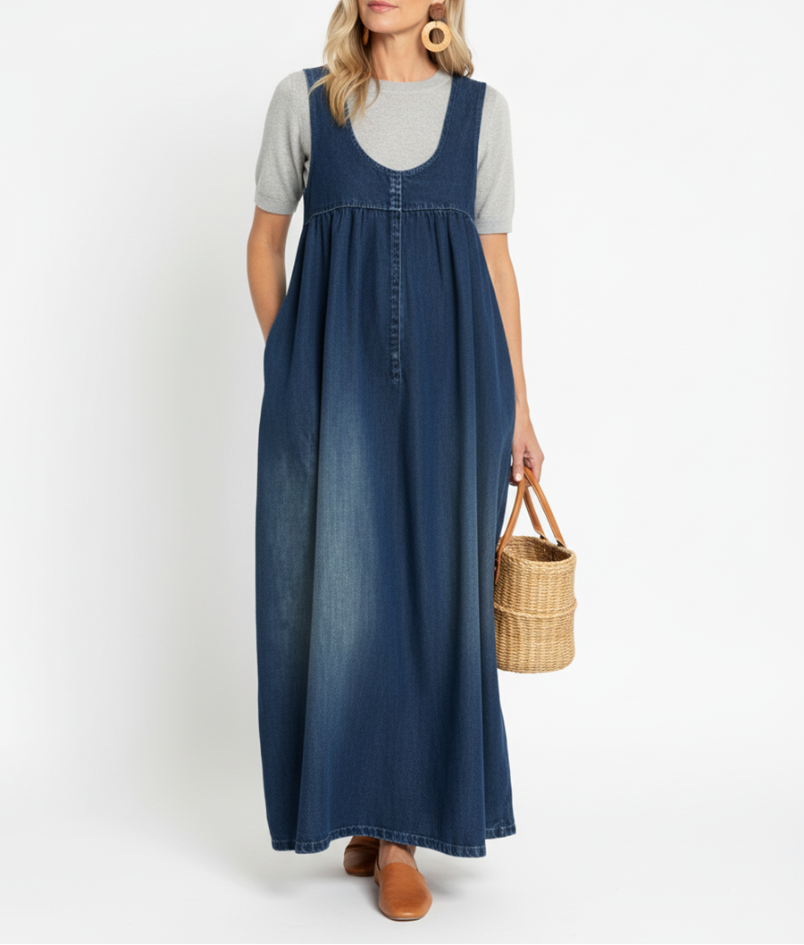 Karen | Robe Maxi en Denim Doux Lavé Vintage