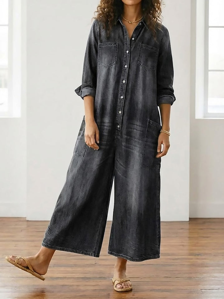 Diana | Salopette en denim doux lavé vintage avec fermeture à boutons