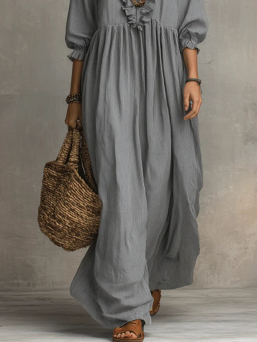 Clara | Robe Maxi Rayée À Volants Style Bohème