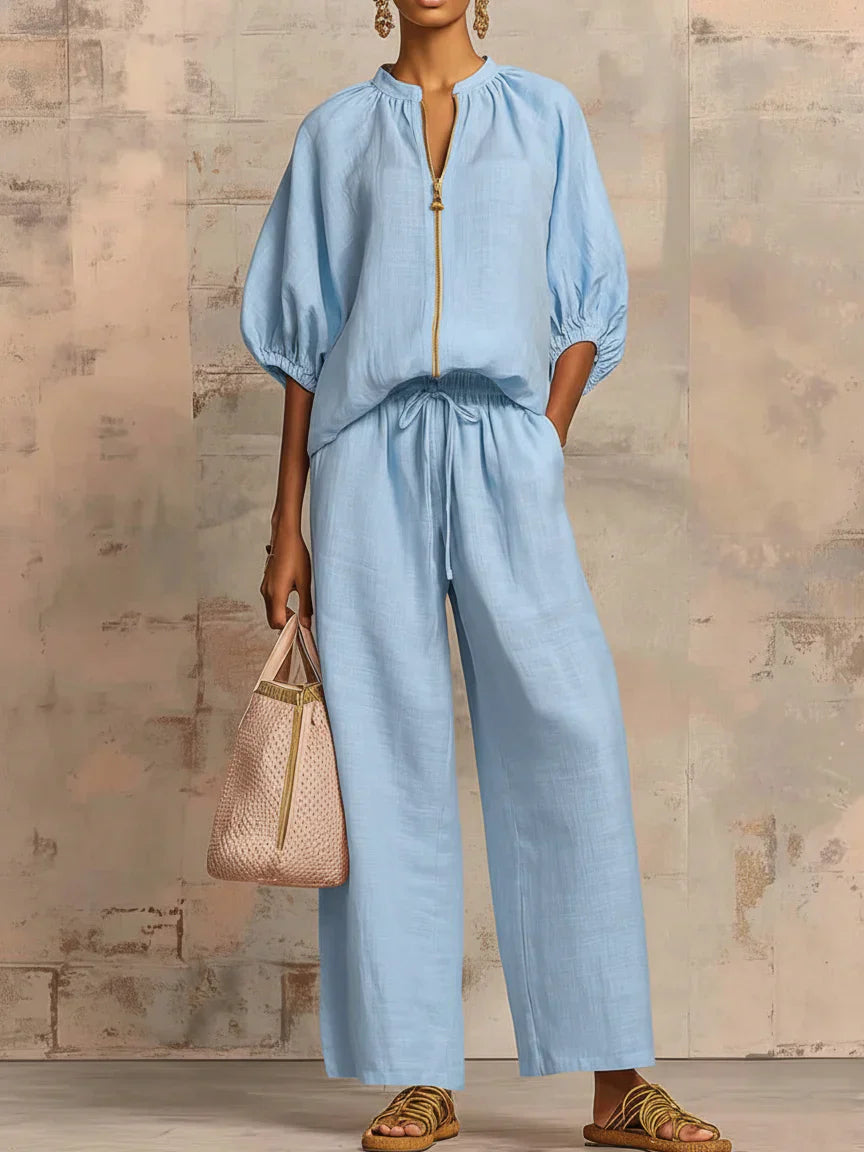 Alba | Chemise Décontractée Boutonnée et Pantalon Large Assorti