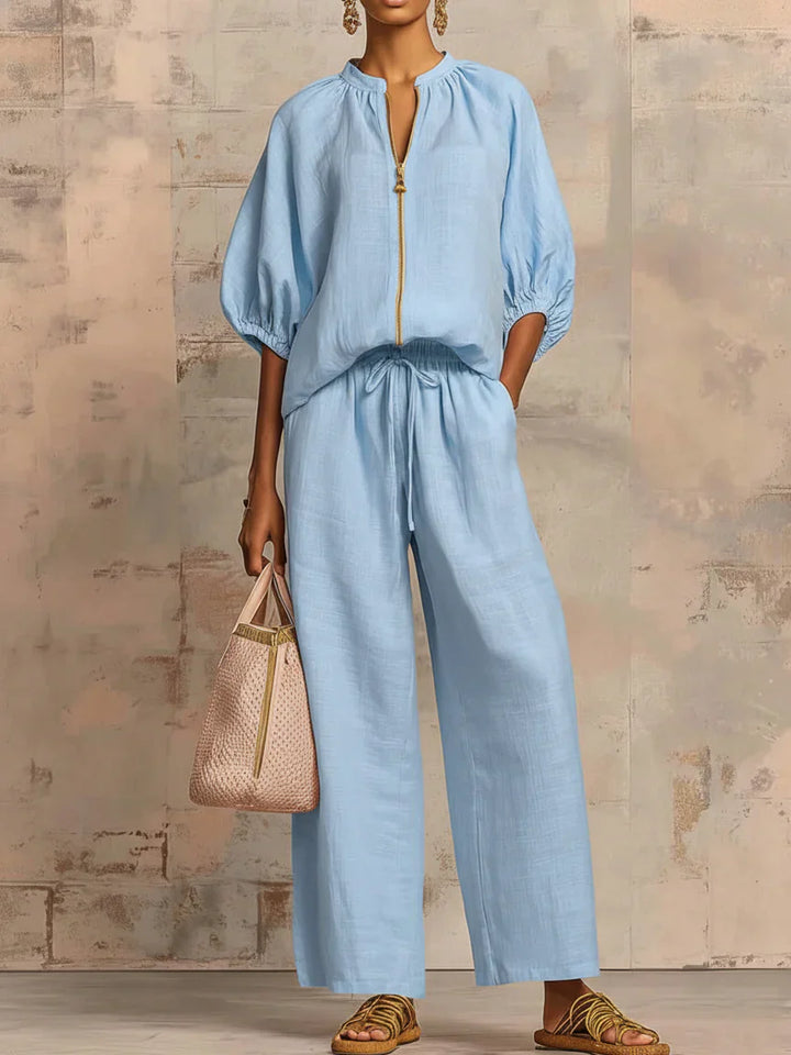 Alba | Chemise Décontractée Boutonnée et Pantalon Large Assorti