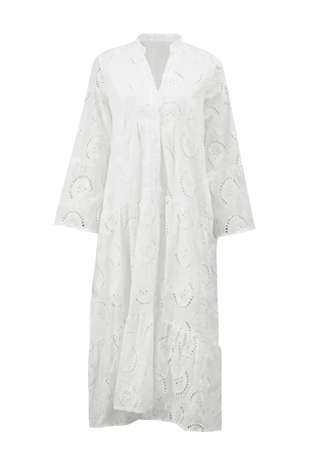 Isabelle | Robe Longue Broderie Anglaise & Manches 3/4