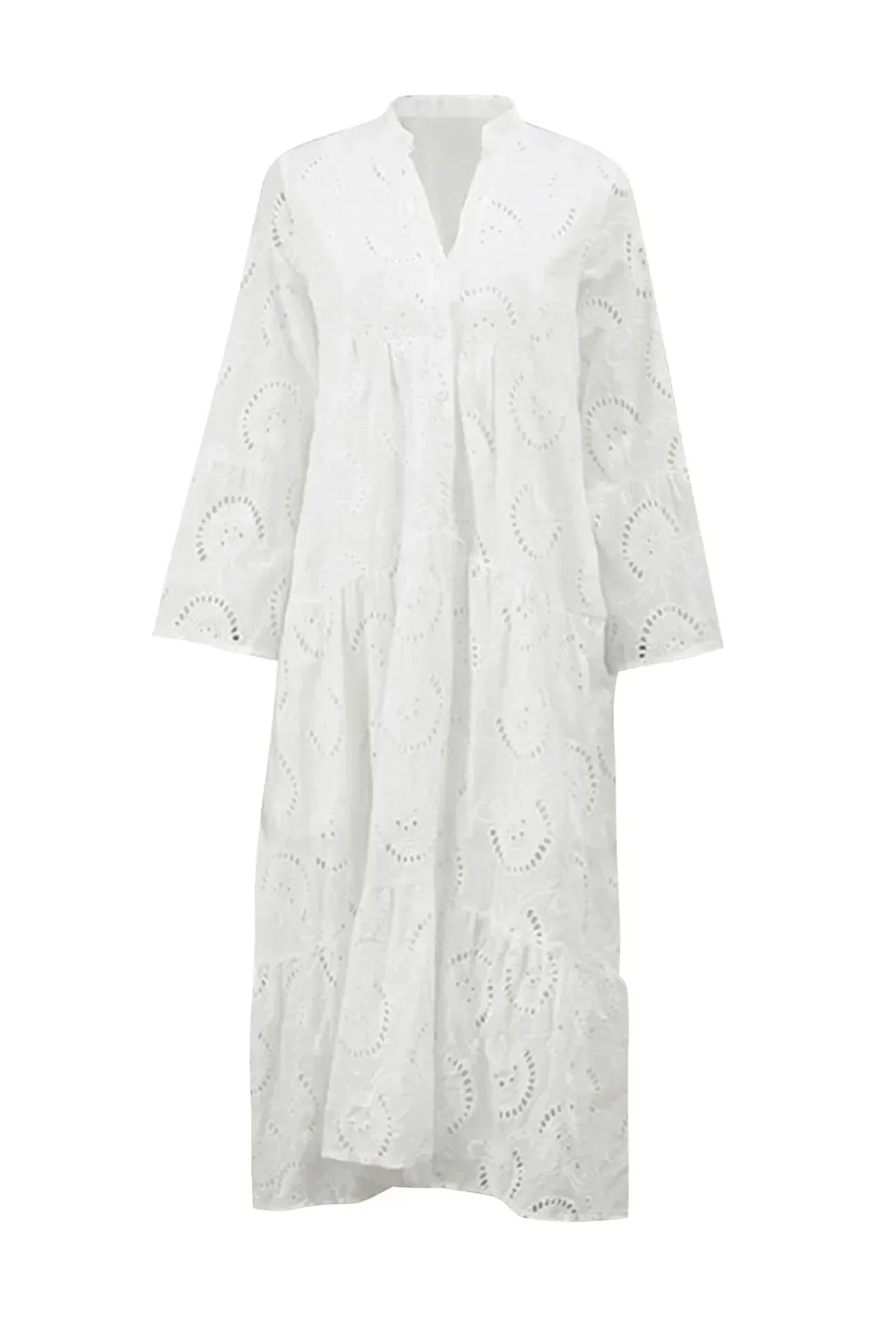 Isabelle | Robe Longue Broderie Anglaise & Manches 3/4