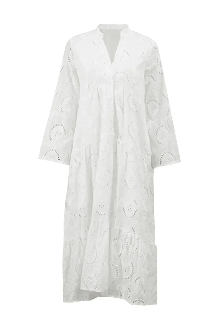 Isabelle | Robe Longue Broderie Anglaise & Manches 3/4
