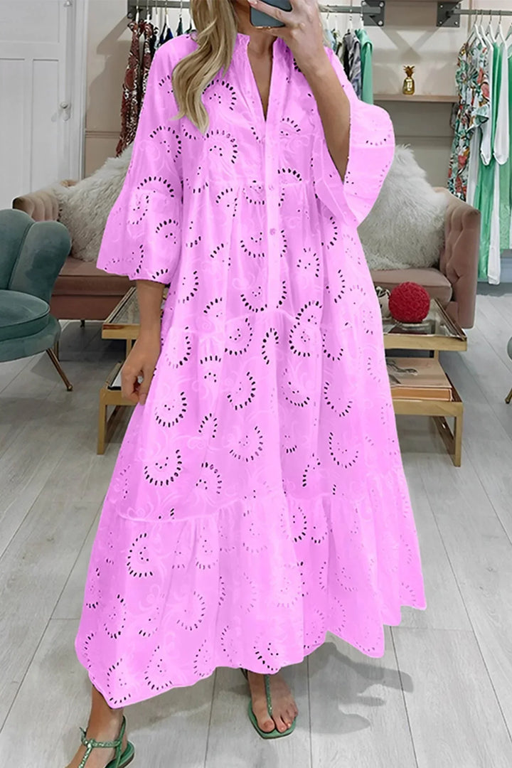 Isabelle | Robe Longue Broderie Anglaise & Manches 3/4