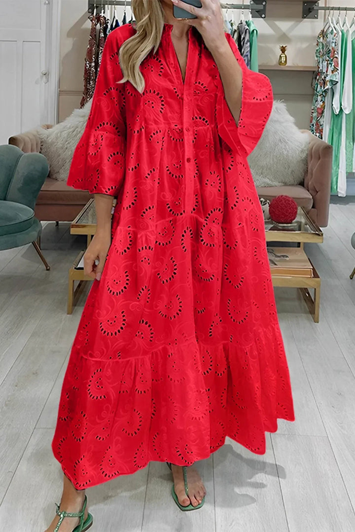 Isabelle | Robe Longue Broderie Anglaise & Manches 3/4