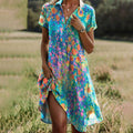 Éléonore | Robe Bohème Fleurie Col V & Ourlet Asymétrique