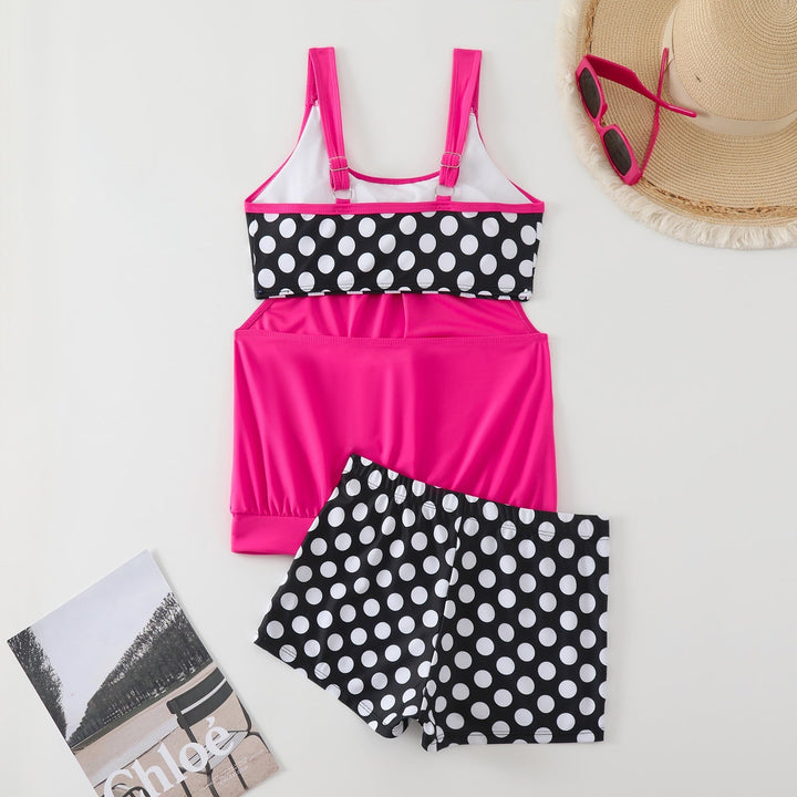 Marina | Tankini Deux Pièces Top Uni & Short Imprimé Pois