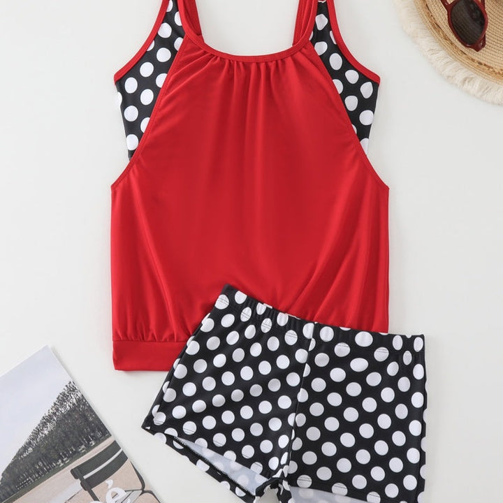 Marina | Tankini Deux Pièces Top Uni & Short Imprimé Pois