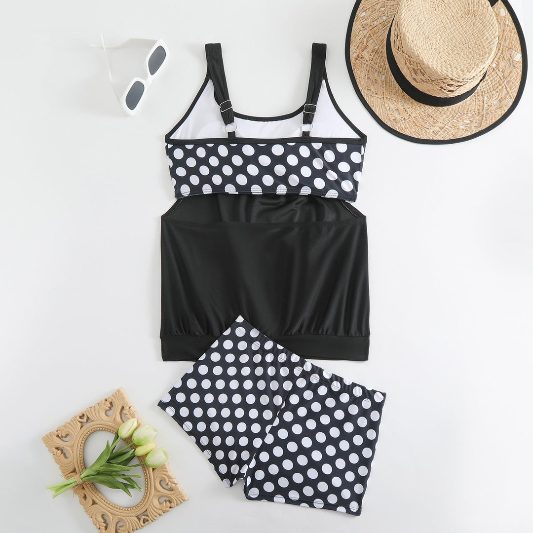 Marina | Tankini Deux Pièces Top Uni & Short Imprimé Pois
