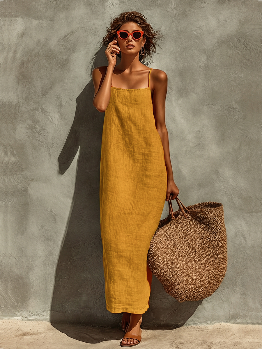 Robe Femme Avec Bretelles Fines & Décolleté Carré